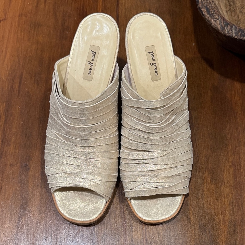 Paul Green Metallic Cream Slide Heels